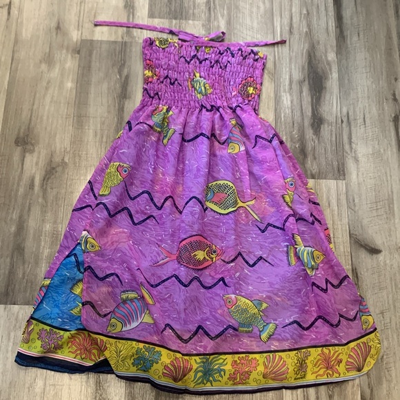 Handmade Reversible Elastic Top Purple/Blue Fish Dress - Picture 4 of 9